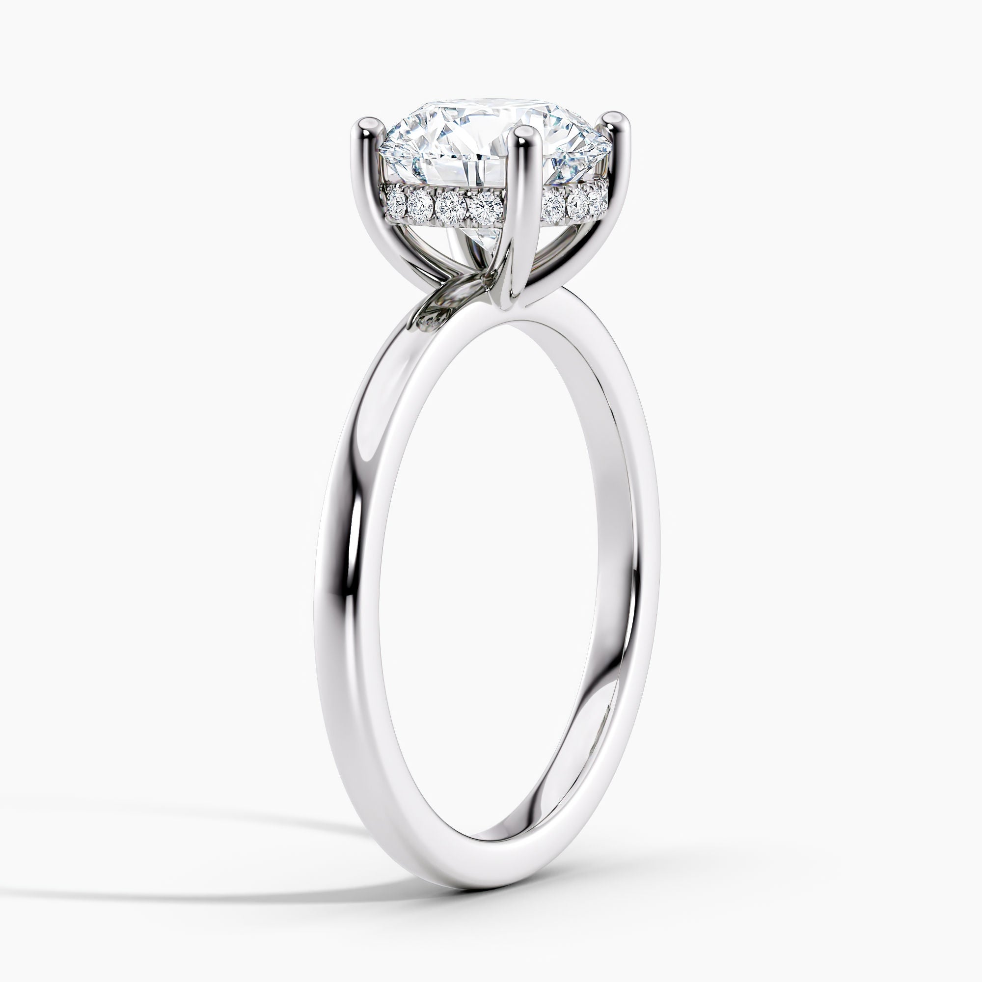 Classic Hidden Round Diamond Halo Solitaire Engagement Ring