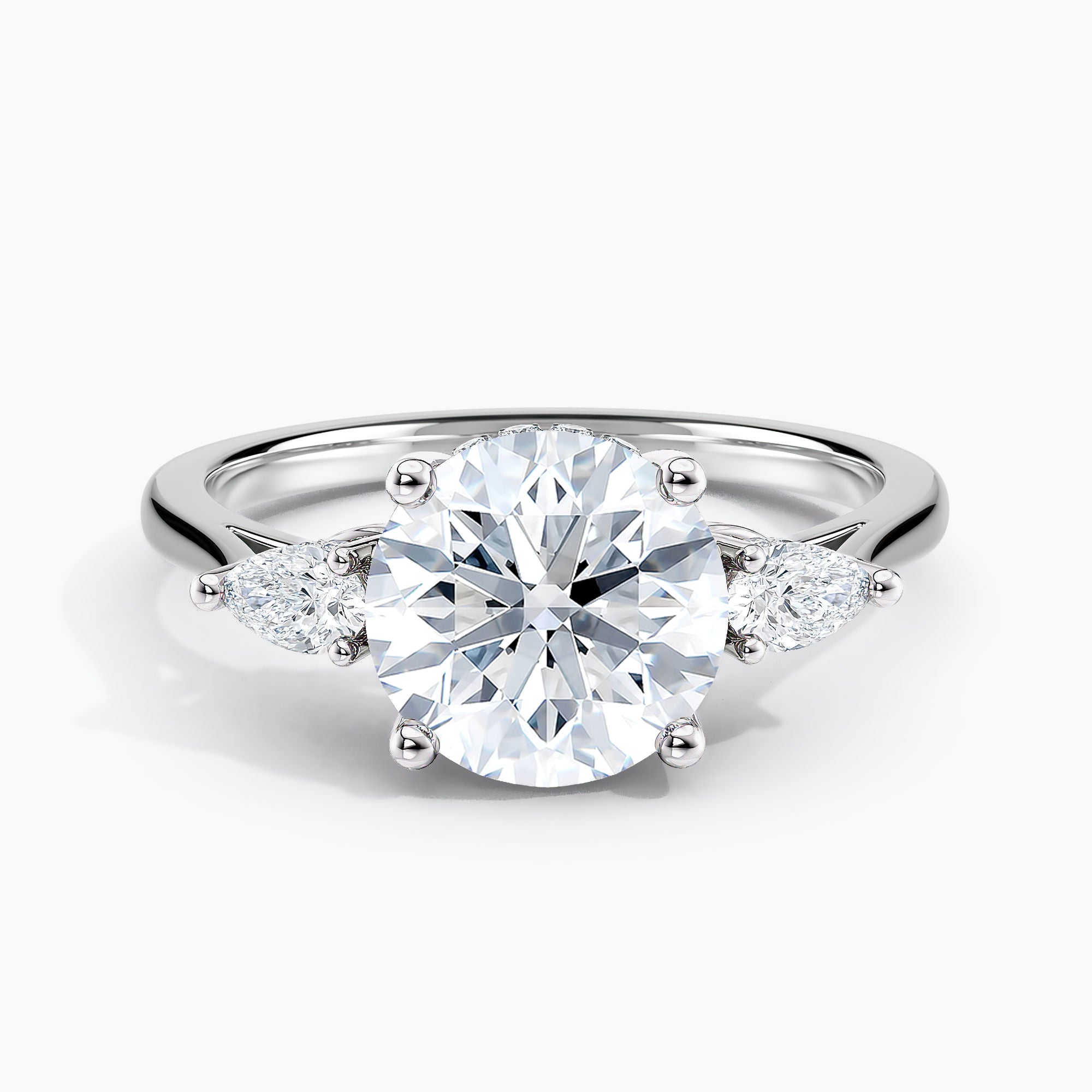Round 2.80 Ct Lab Grown Diamond Three Stone Ring - Sterling Silver