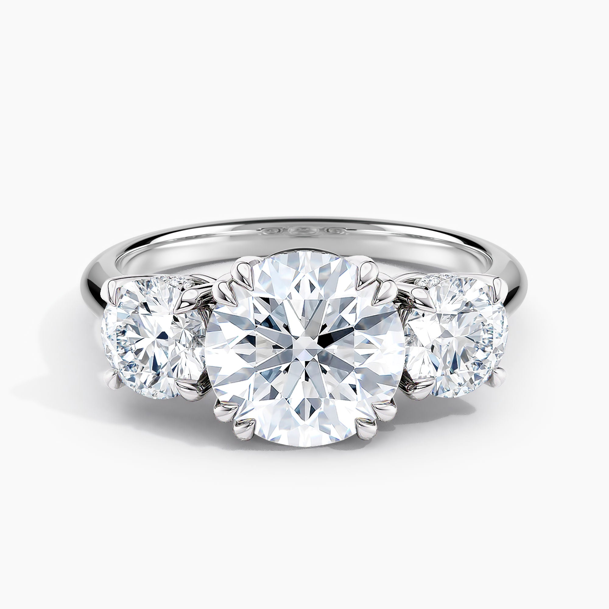 Round 3.20 Ct Lab Grown Diamond Three Stone Ring - Sterling Silver