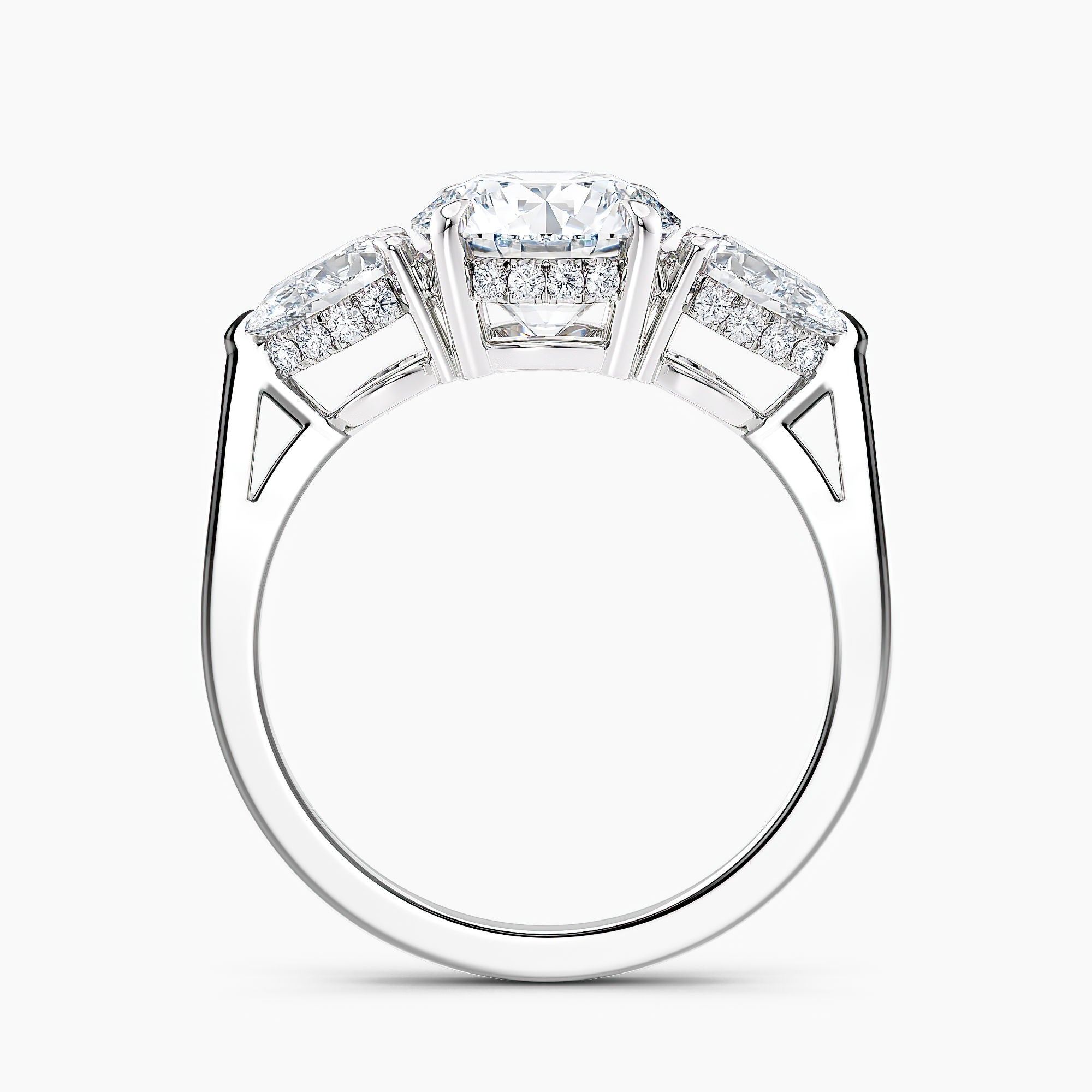 Modern Three Stone Hidden Halo Engagement Ring
