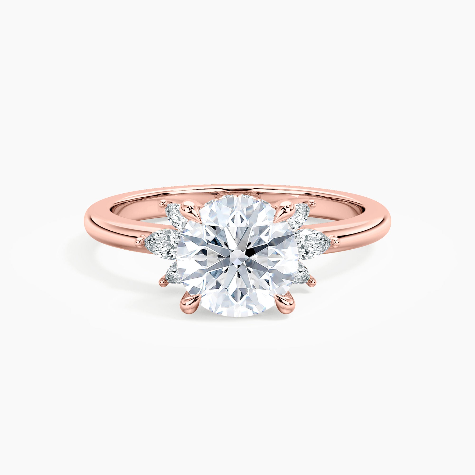 Half Sunburst Marquise Accents Engagement Ring