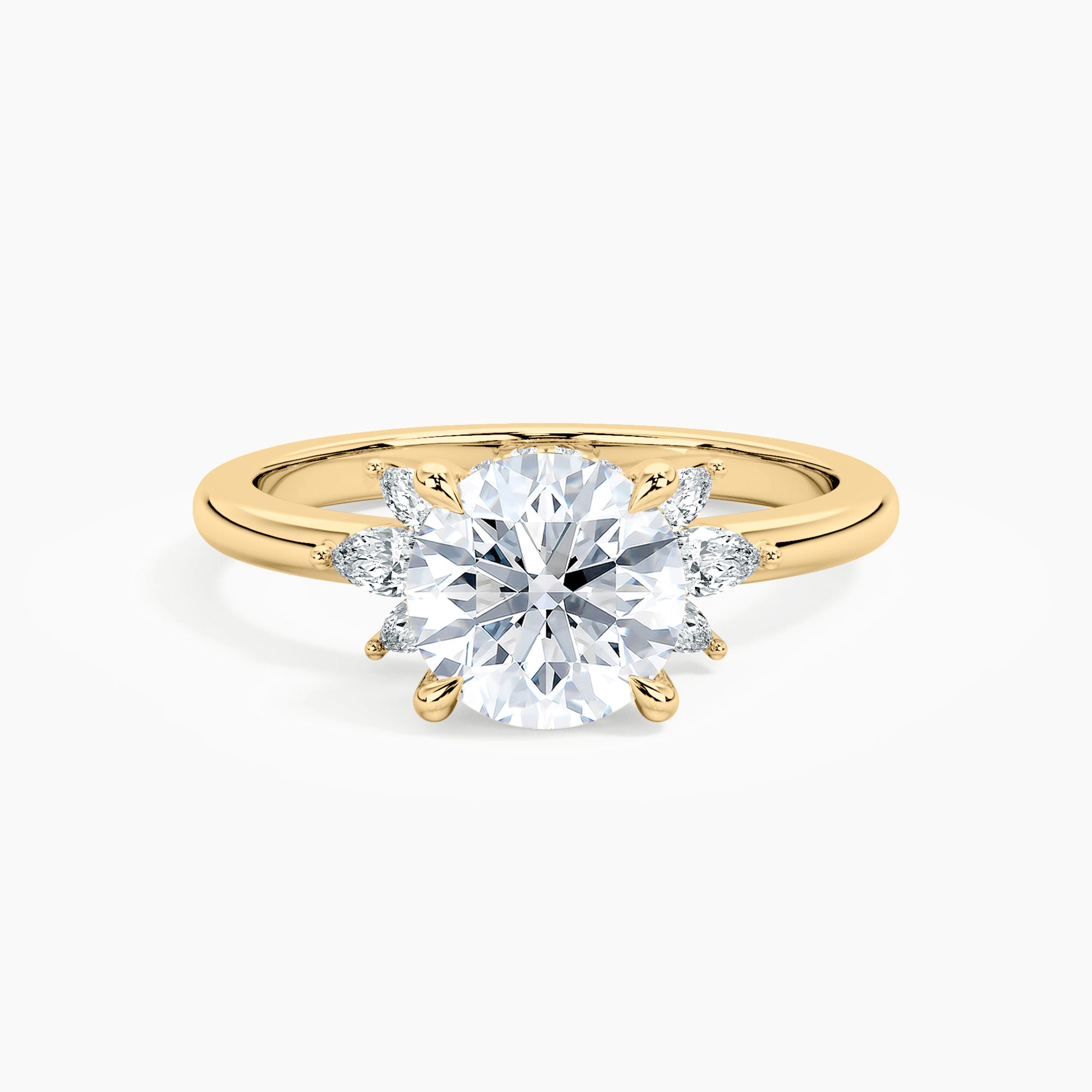 Half Sunburst Marquise Accents Engagement Ring