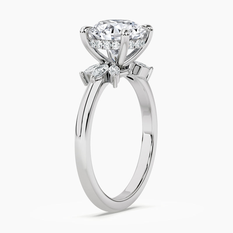 Half Sunburst Marquise Accents Engagement Ring