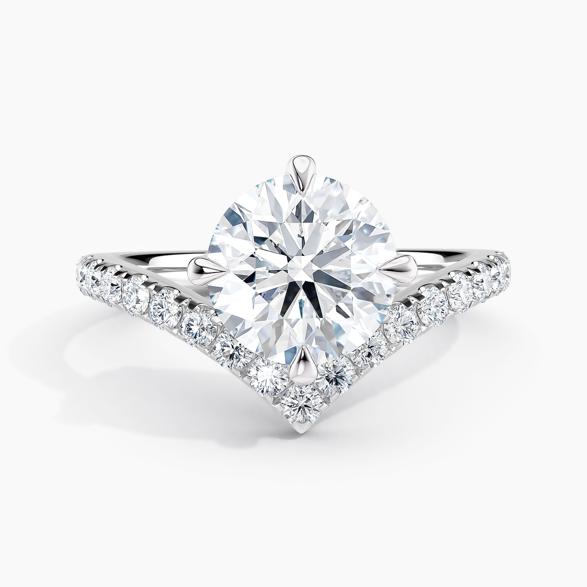 Round 3.20 Ct Lab Grown Diamond V Shape Pavé Band Ring - Sterling Silver