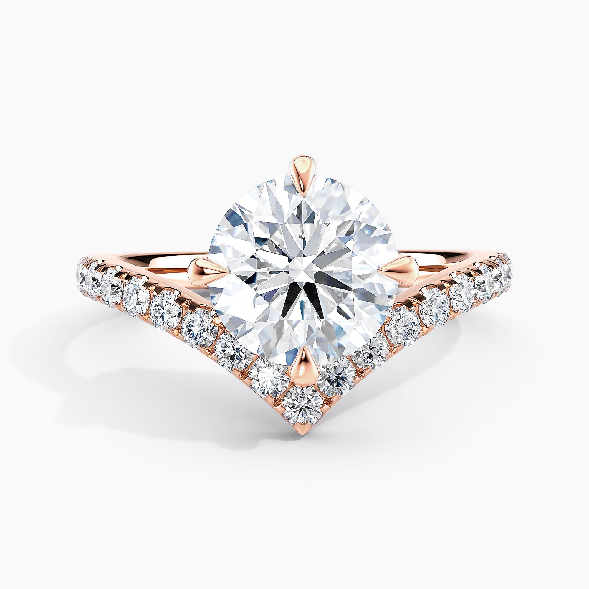 Round 3.20 Ct Lab Grown Diamond V Shape Pavé Band Ring - Sterling Silver