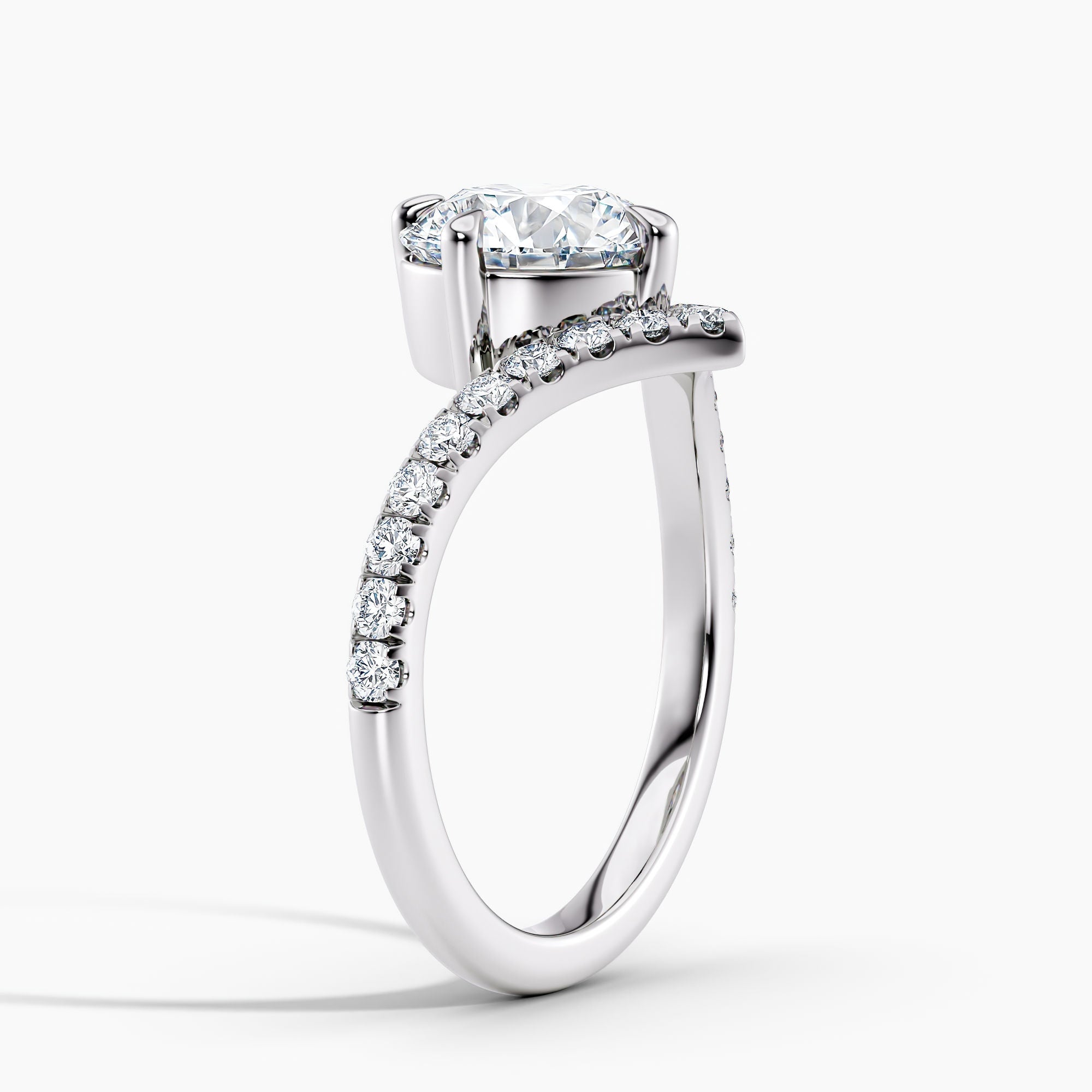 Round 3.20 Ct Lab Grown Diamond V Shape Pavé Band Ring - Sterling Silver
