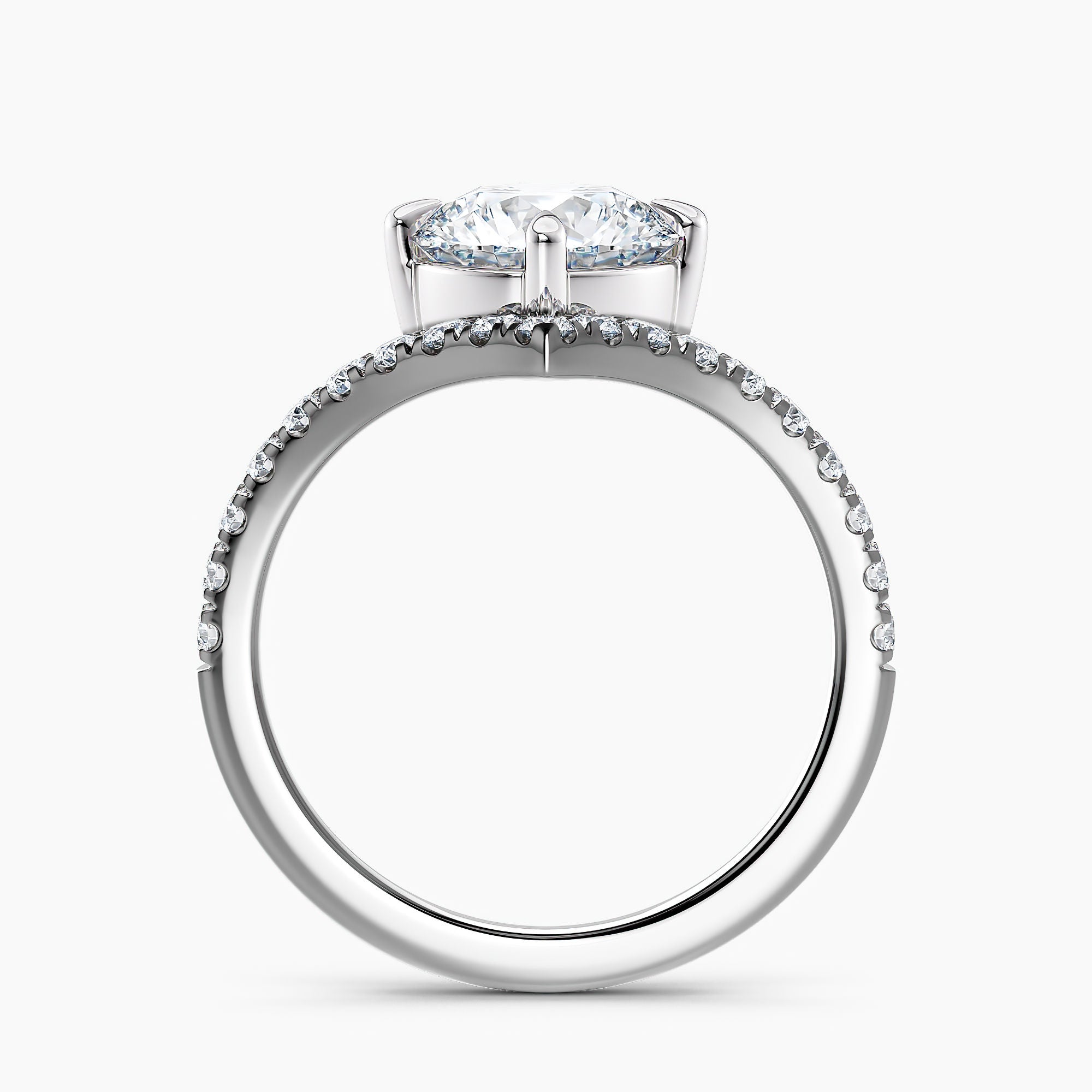 Round 3.20 Ct Lab Grown Diamond V Shape Pavé Band Ring - Sterling Silver