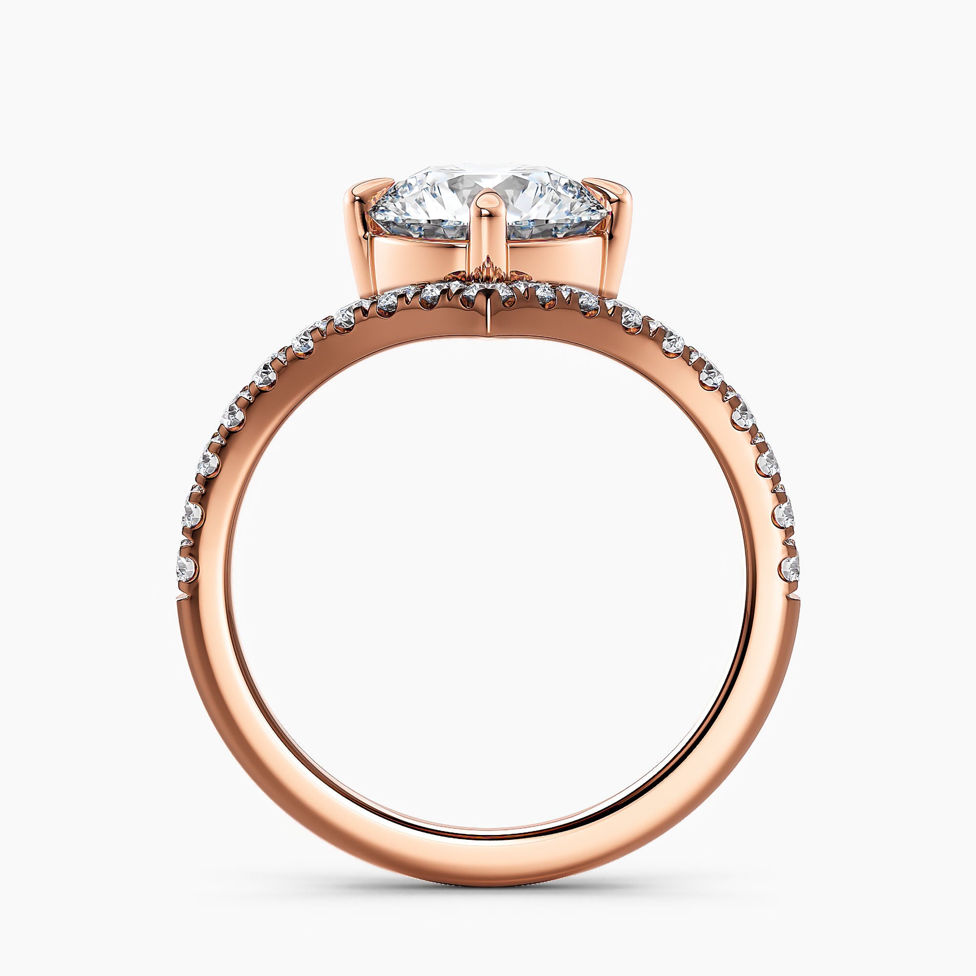 Round 3.20 Ct Lab Grown Diamond V Shape Pavé Band Ring - Sterling Silver
