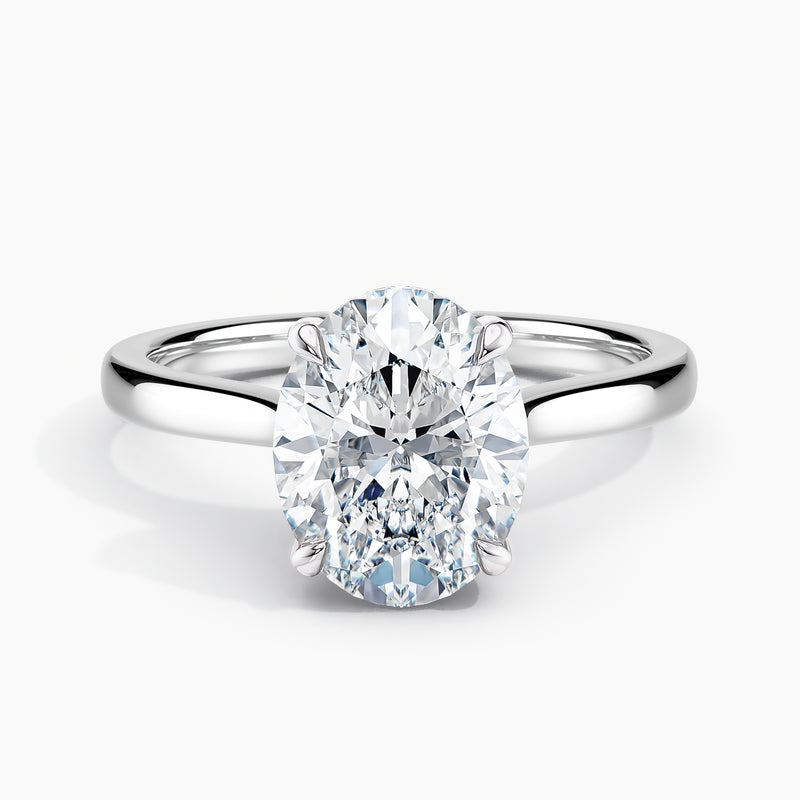 Tapered Classic Hidden Halo Oval Diamond Engagement Ring