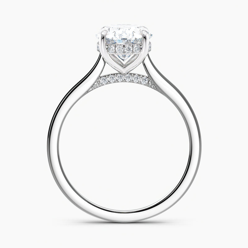 Tapered Classic Hidden Halo Oval Diamond Engagement Ring