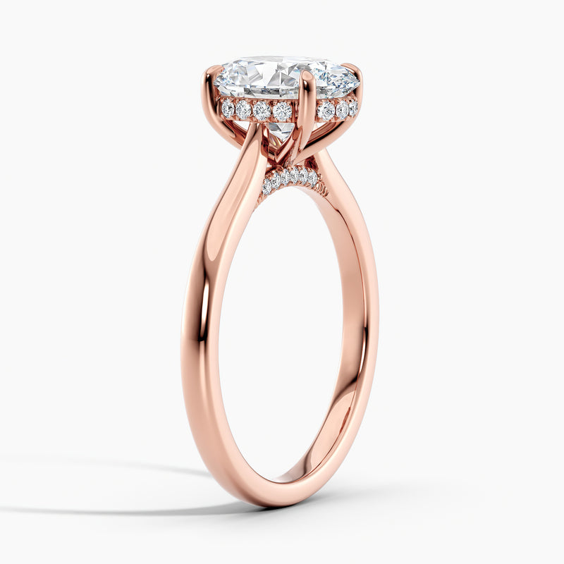 Tapered Classic Hidden Halo Oval Diamond Engagement Ring
