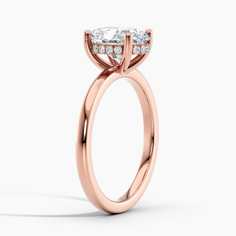 Classic Hidden Oval Diamond Halo Solitaire Engagement Ring