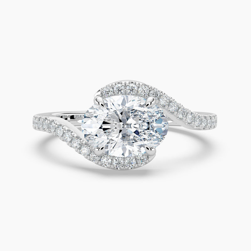 Petite Modern Three Stone Oval Diamond Hidden Halo Engagement Ring