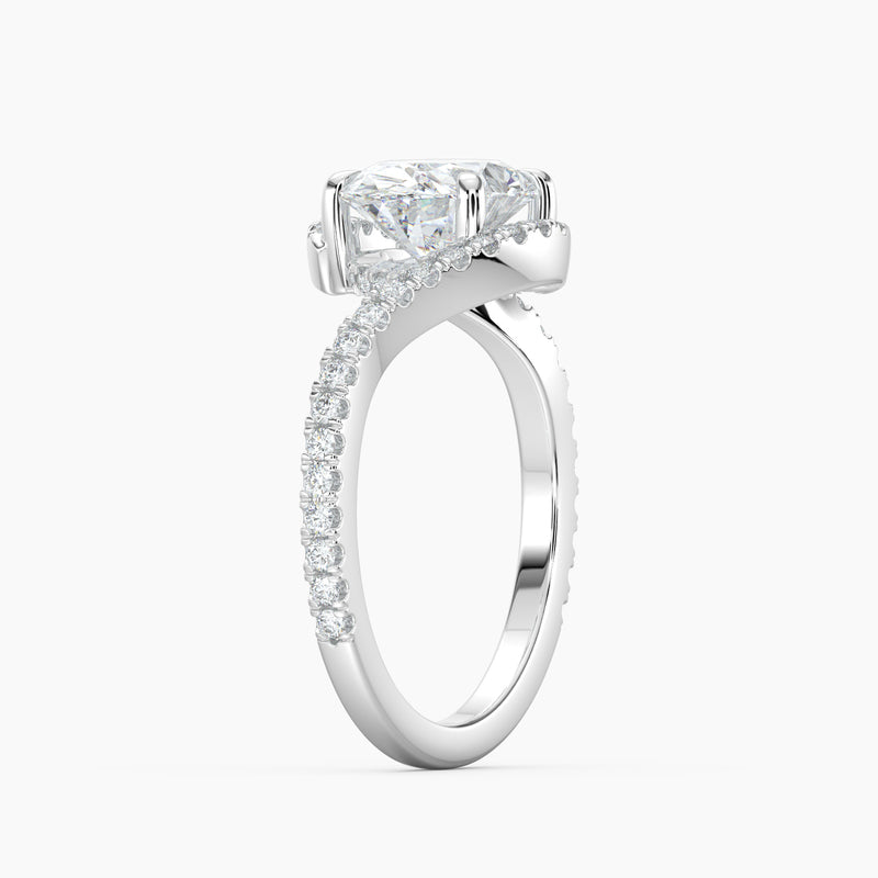 Oval 3.40 Ct Lab Grown Diamond Split Shank Pavé Halo Ring - Sterling Silver