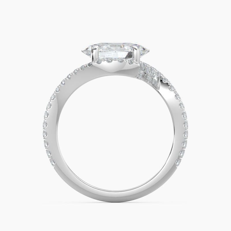 Oval 3.40 Ct Lab Grown Diamond Split Shank Pavé Halo Ring - Sterling Silver