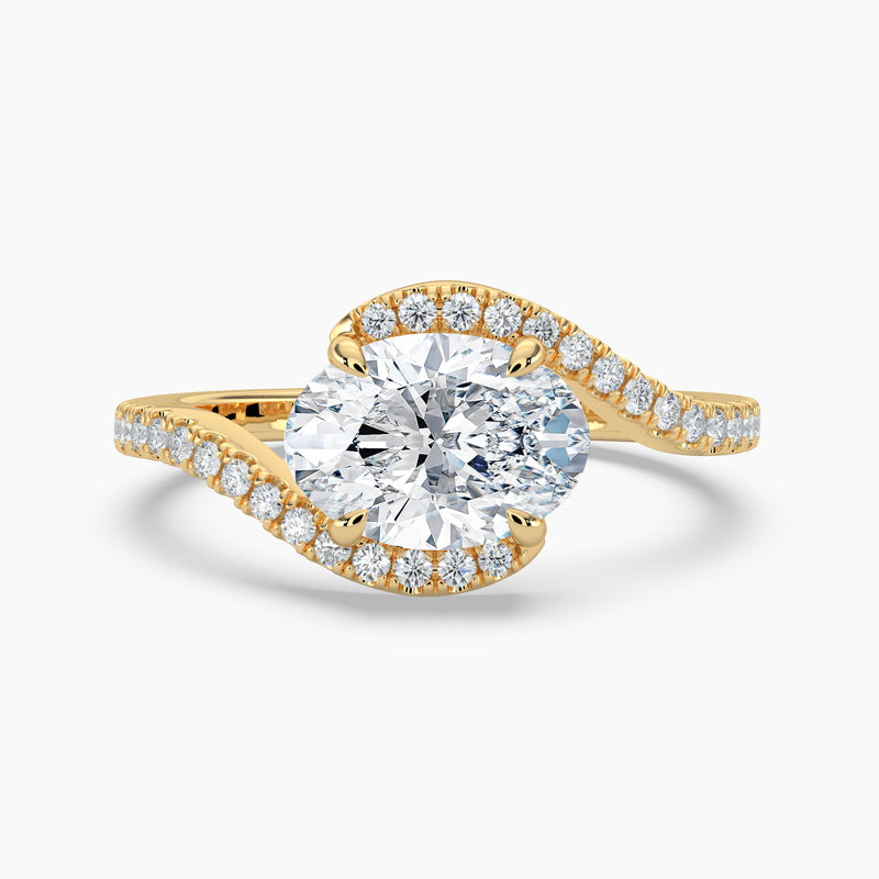 Petite Modern Three Stone Oval Diamond Hidden Halo Engagement Ring