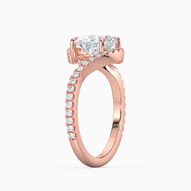 Oval 3.40 Ct Lab Grown Diamond Split Shank Pavé Halo Ring - Sterling Silver