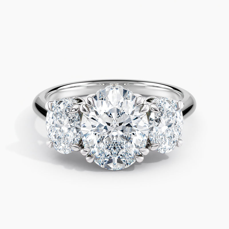 Oval 3.50 Ct Lab Grown Diamond Three Stone Ring - Sterling Silver