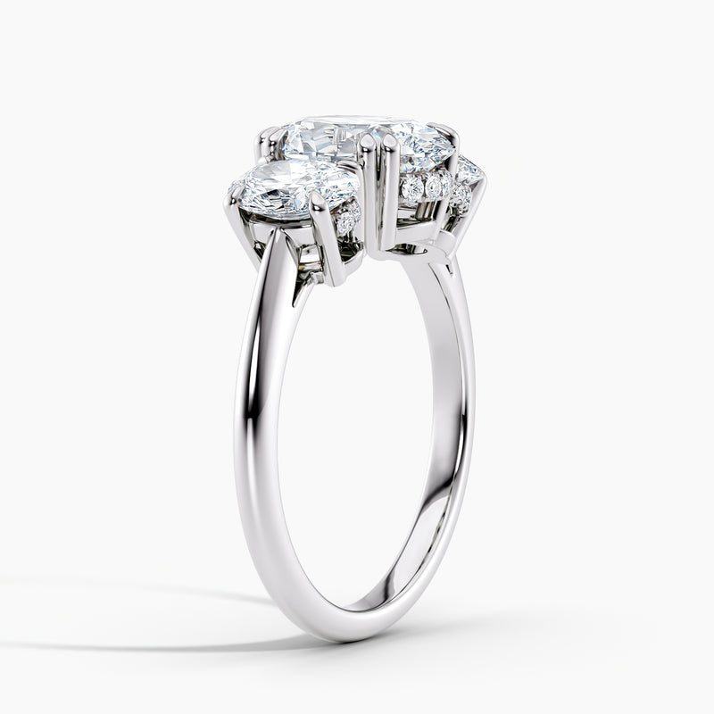 Oval 3.50 Ct Lab Grown Diamond Three Stone Ring - Sterling Silver