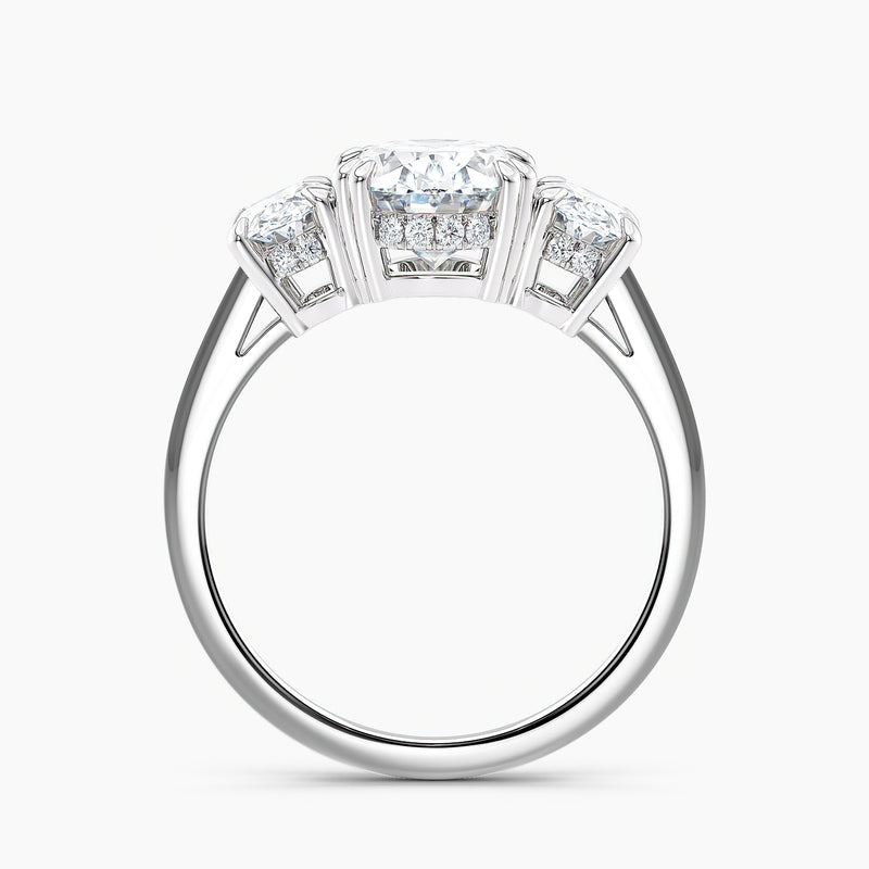 Oval 3.50 Ct Lab Grown Diamond Three Stone Ring - Sterling Silver