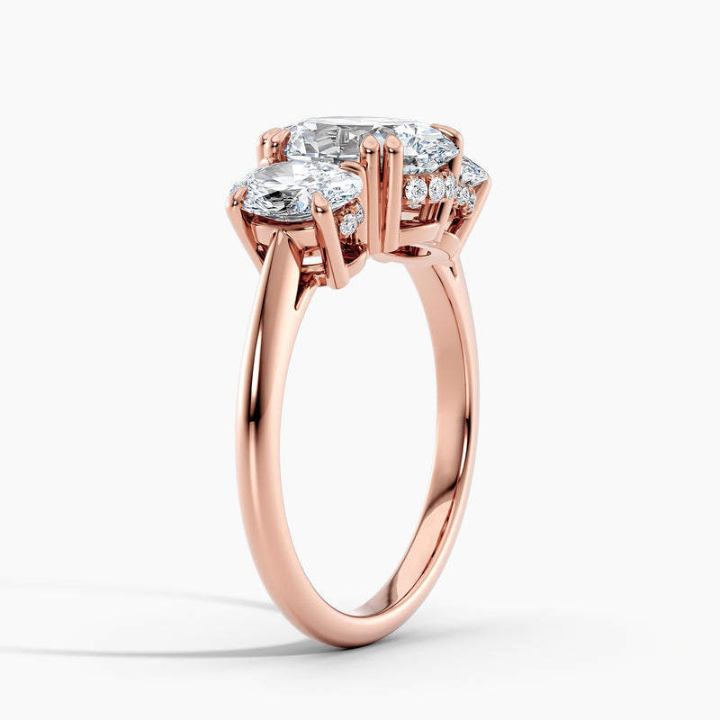 Oval 3.50 Ct Lab Grown Diamond Three Stone Ring - Sterling Silver