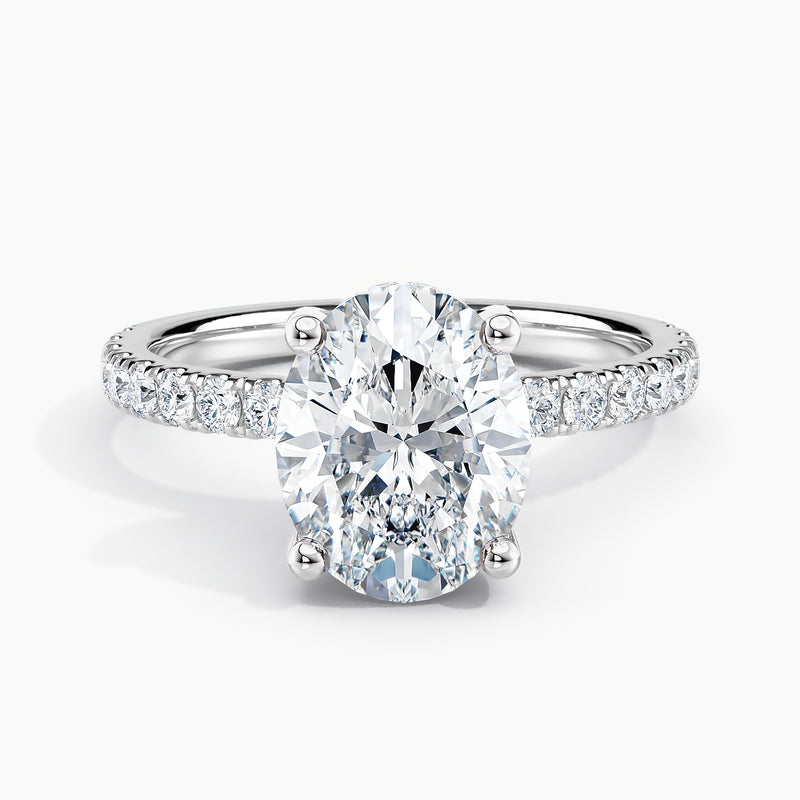 Oval 3.00 Ct Lab Grown Diamond Pavé Band Engagement Ring - Sterling Silver
