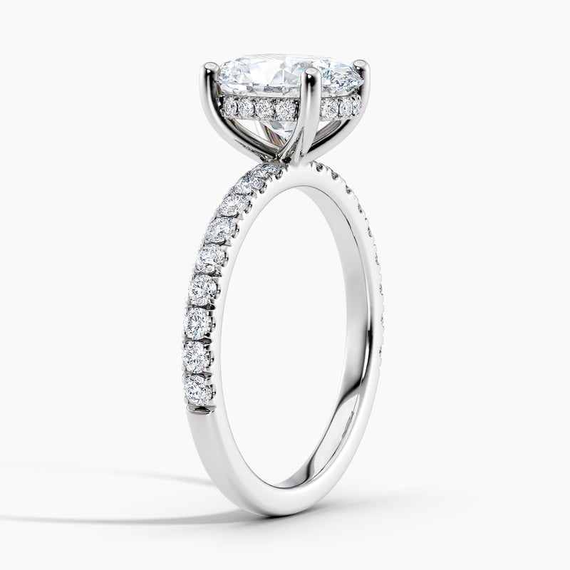 Oval 3.00 Ct Lab Grown Diamond Pavé Band Engagement Ring - Sterling Silver