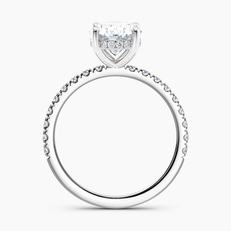 Oval 3.00 Ct Lab Grown Diamond Pavé Band Engagement Ring - Sterling Silver
