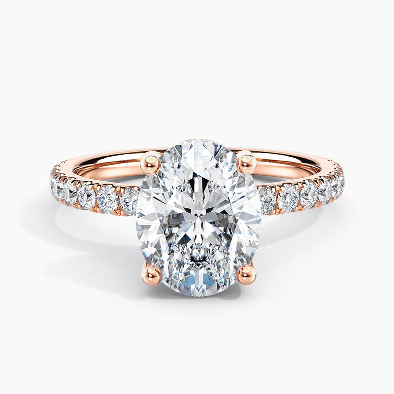 Oval 3.00 Ct Lab Grown Diamond Pavé Band Engagement Ring - Sterling Silver
