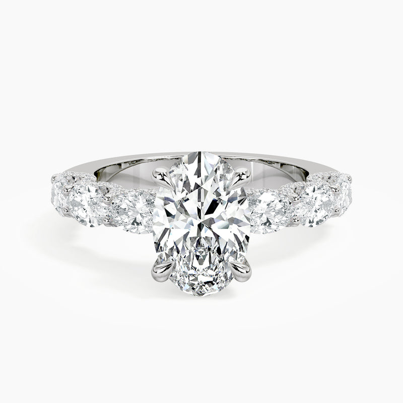 Adorned East-West Oval Crescent Engagement Ring