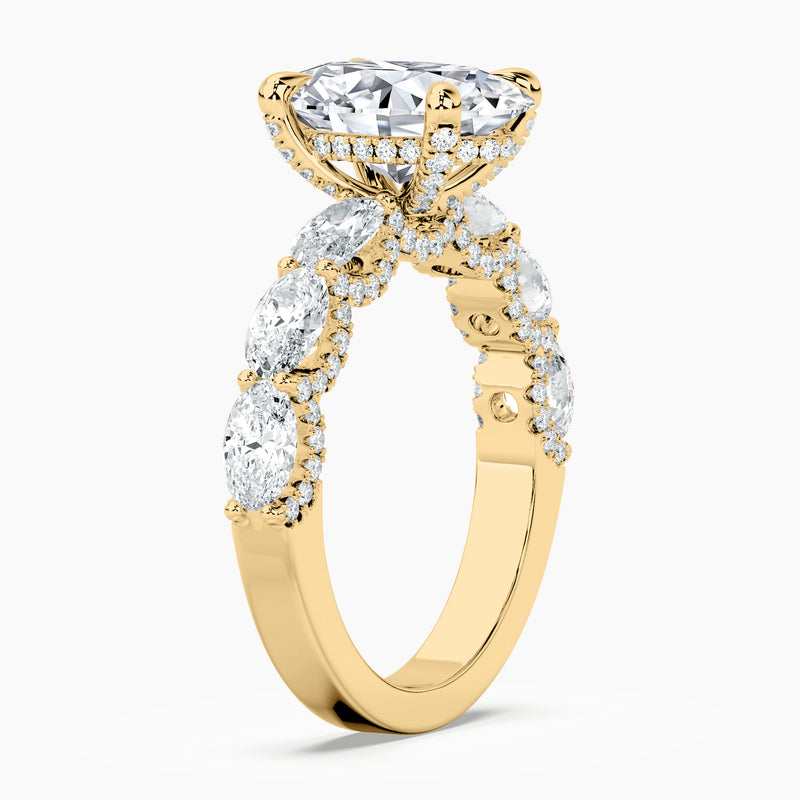 Adorned East-West Oval Crescent Engagement Ring