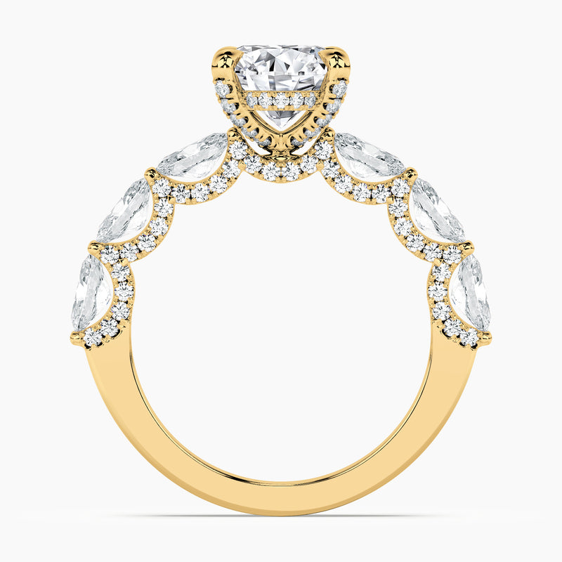 Adorned East-West Oval Crescent Engagement Ring