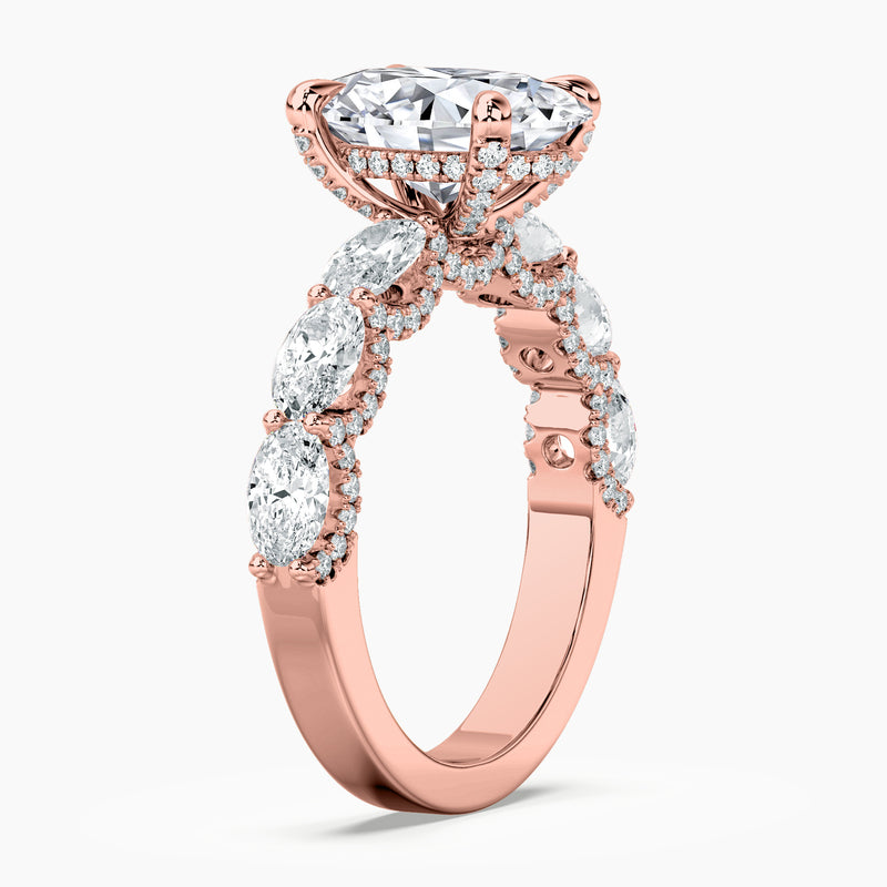 Adorned East-West Oval Crescent Engagement Ring