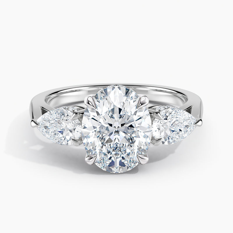 Modern Three Stone Oval Diamond Hidden Halo Engagement Ring