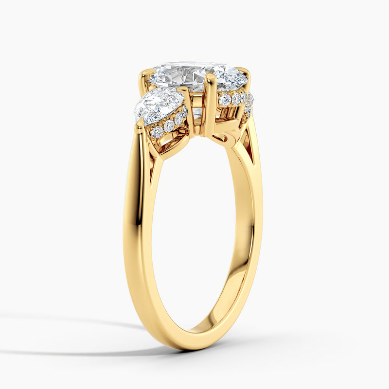 Modern Three Stone Oval Diamond Hidden Halo Engagement Ring