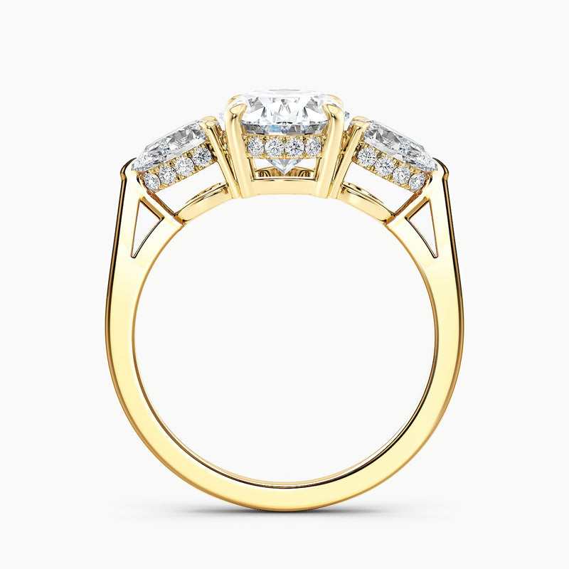 Modern Three Stone Oval Diamond Hidden Halo Engagement Ring