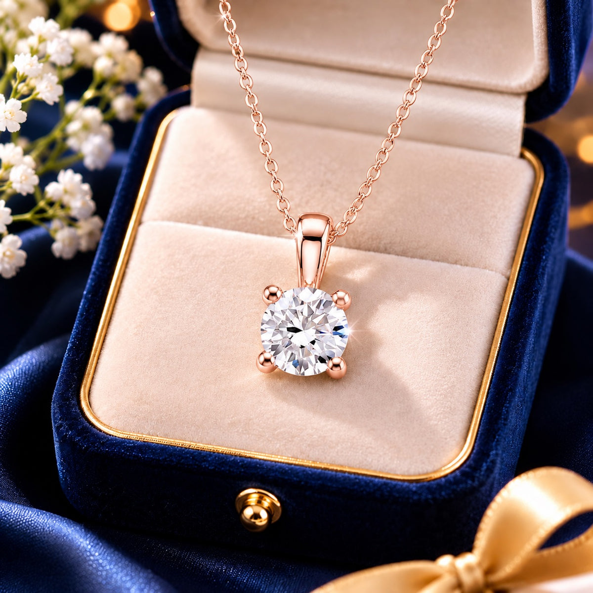 Lab-Grown Diamond Round Cut Solitaire Pendant Necklace - 925 Sterling Silver