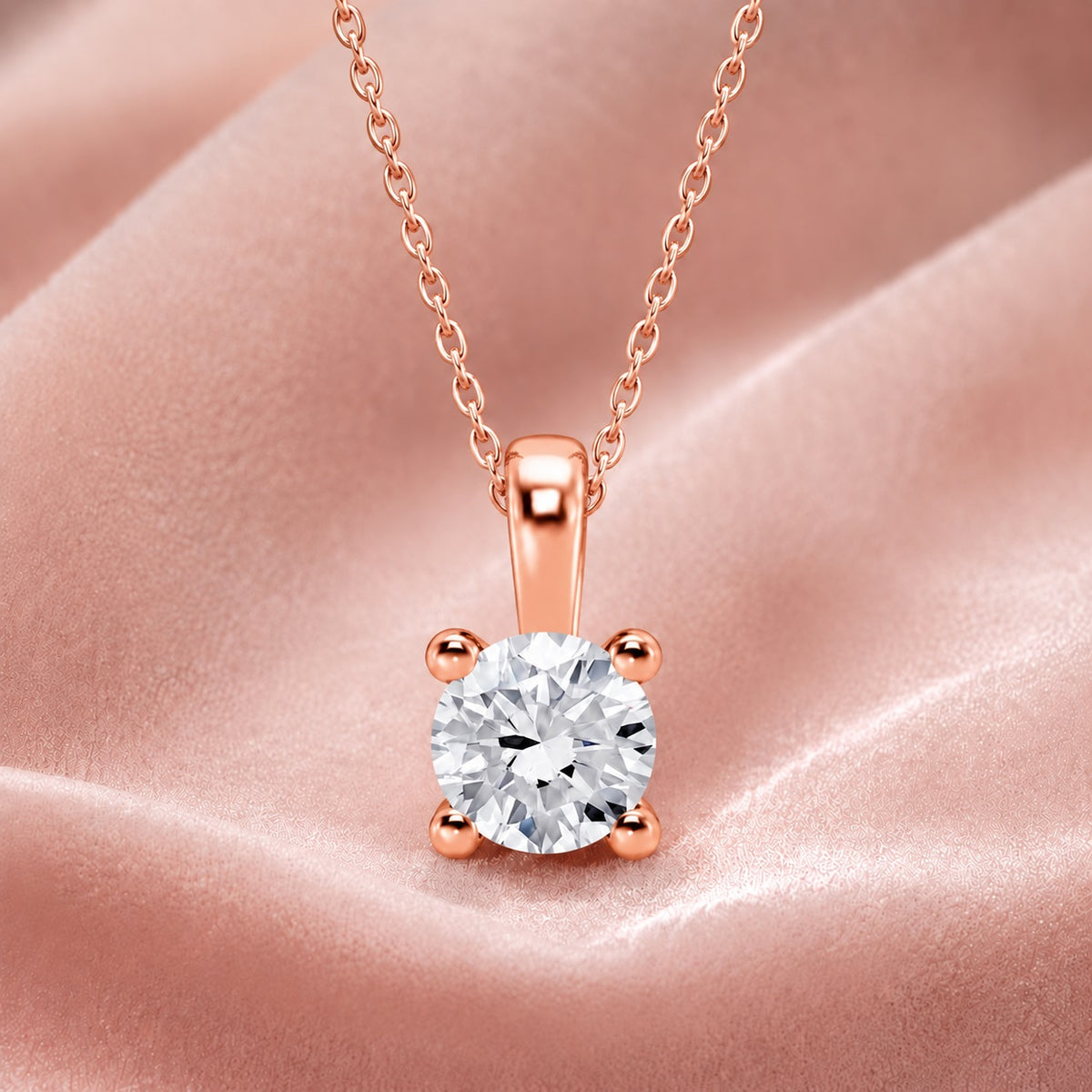 Lab-Grown Diamond Round Cut Solitaire Pendant Necklace - 925 Sterling Silver