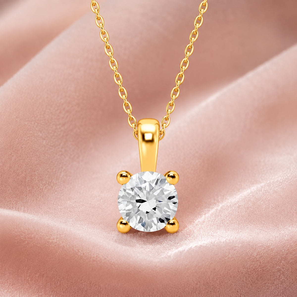Lab-Grown Diamond Round Cut Solitaire Pendant Necklace - 925 Sterling Silver