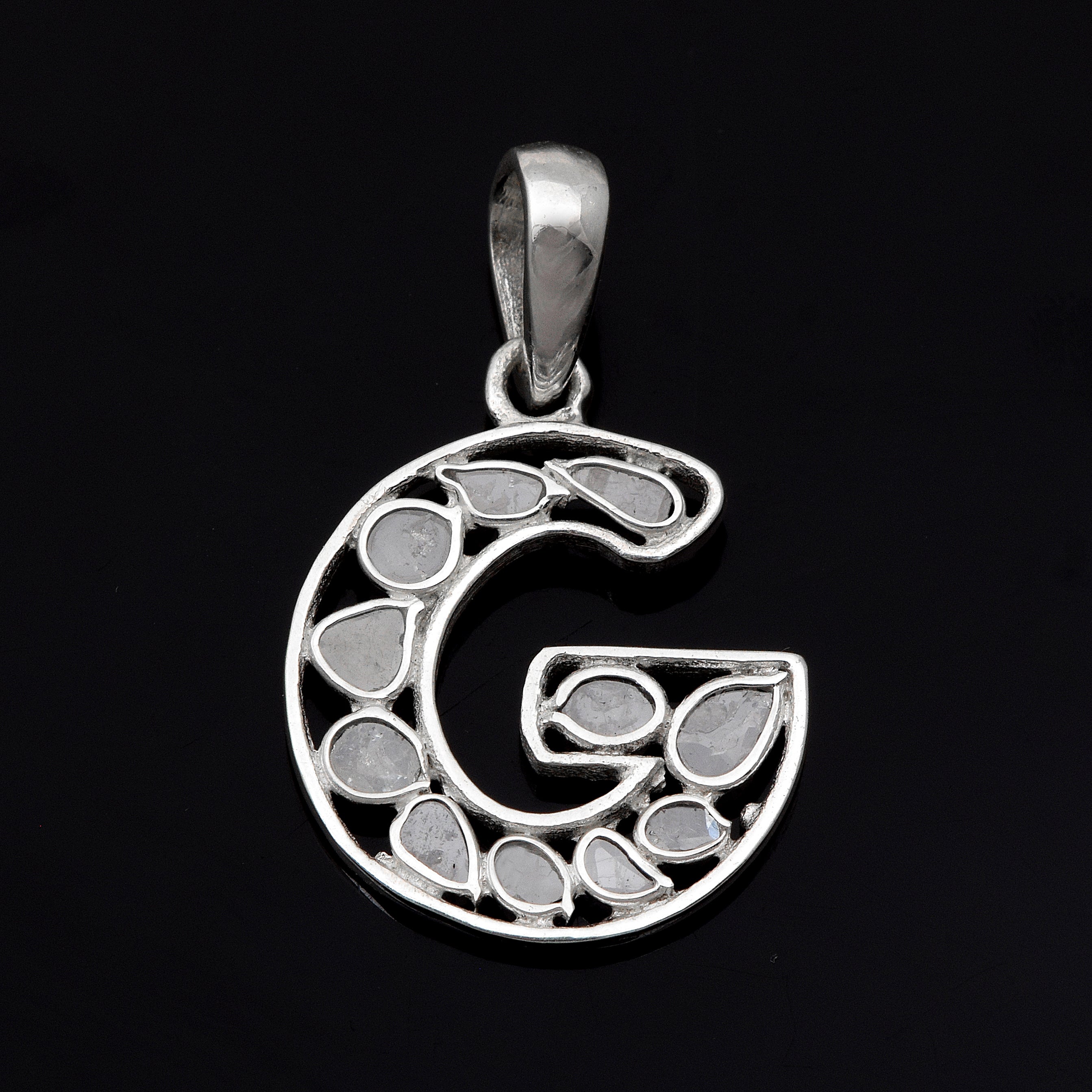Personalized Natural Polki Diamond Initial Alphabet Pendant