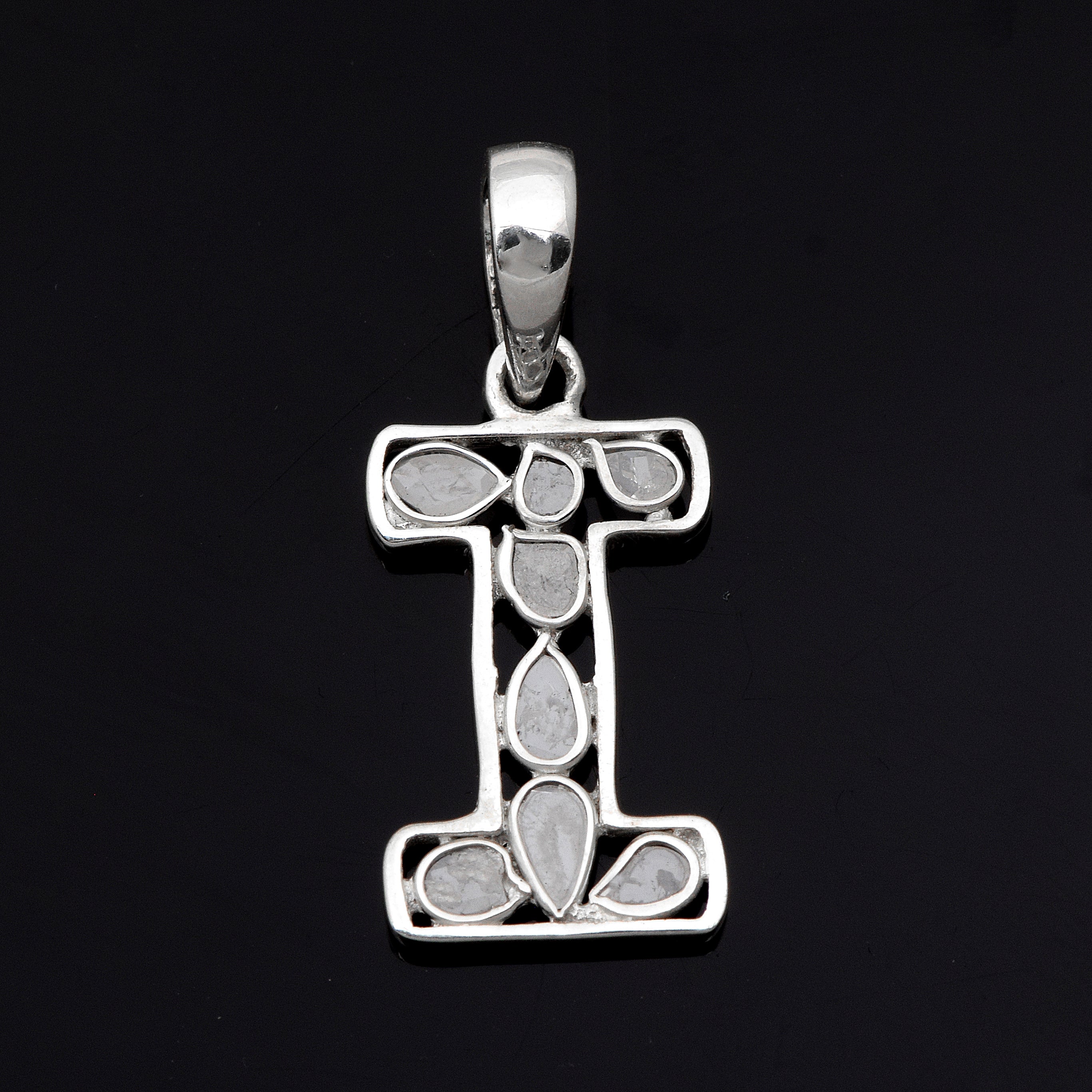 Personalized Natural Polki Diamond Initial Alphabet Pendant