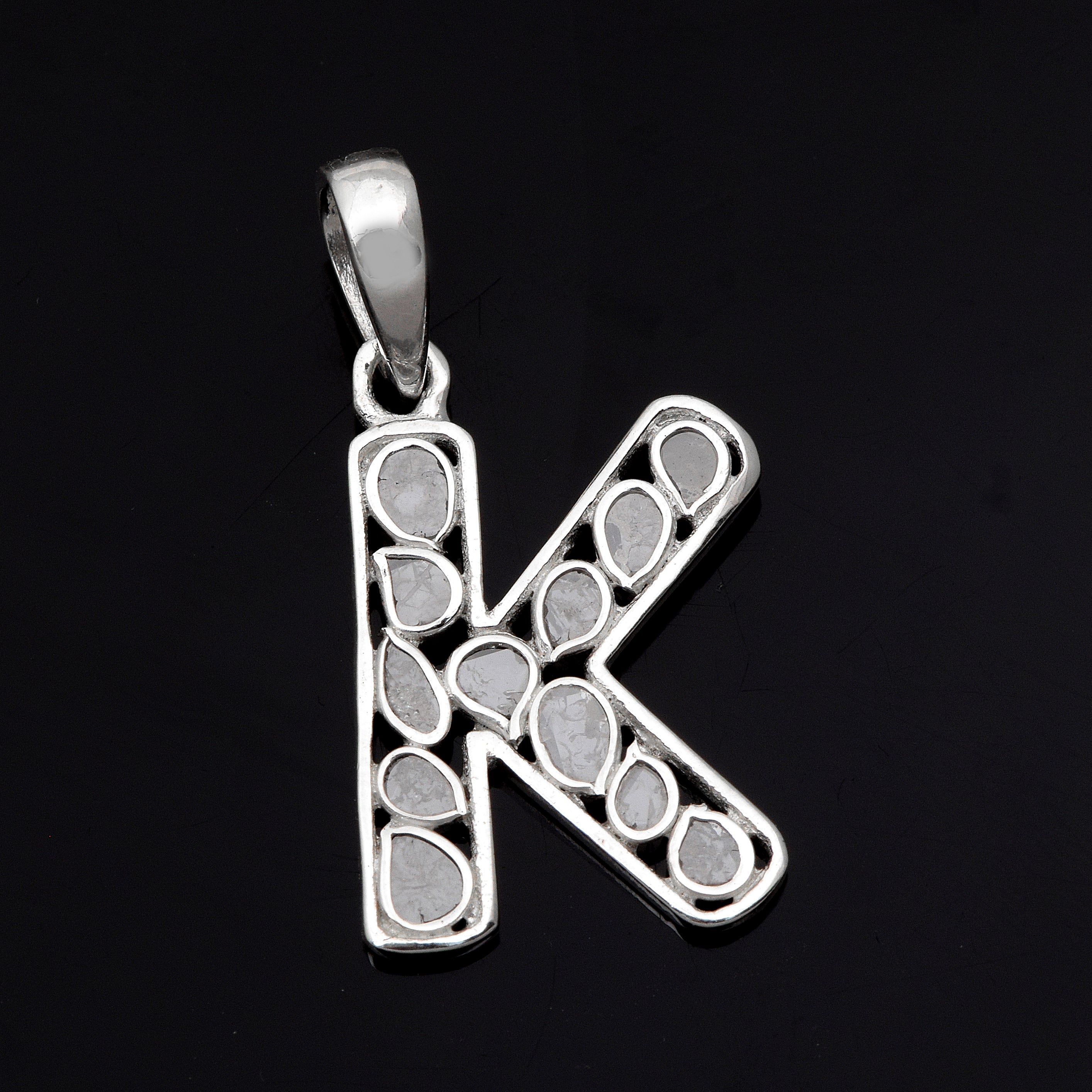 Personalized Natural Polki Diamond Initial Alphabet Pendant