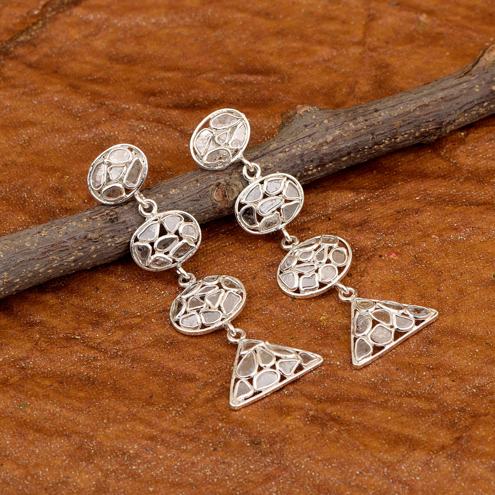 3.10 CTW Diamond Polki Long Dangle Earrings