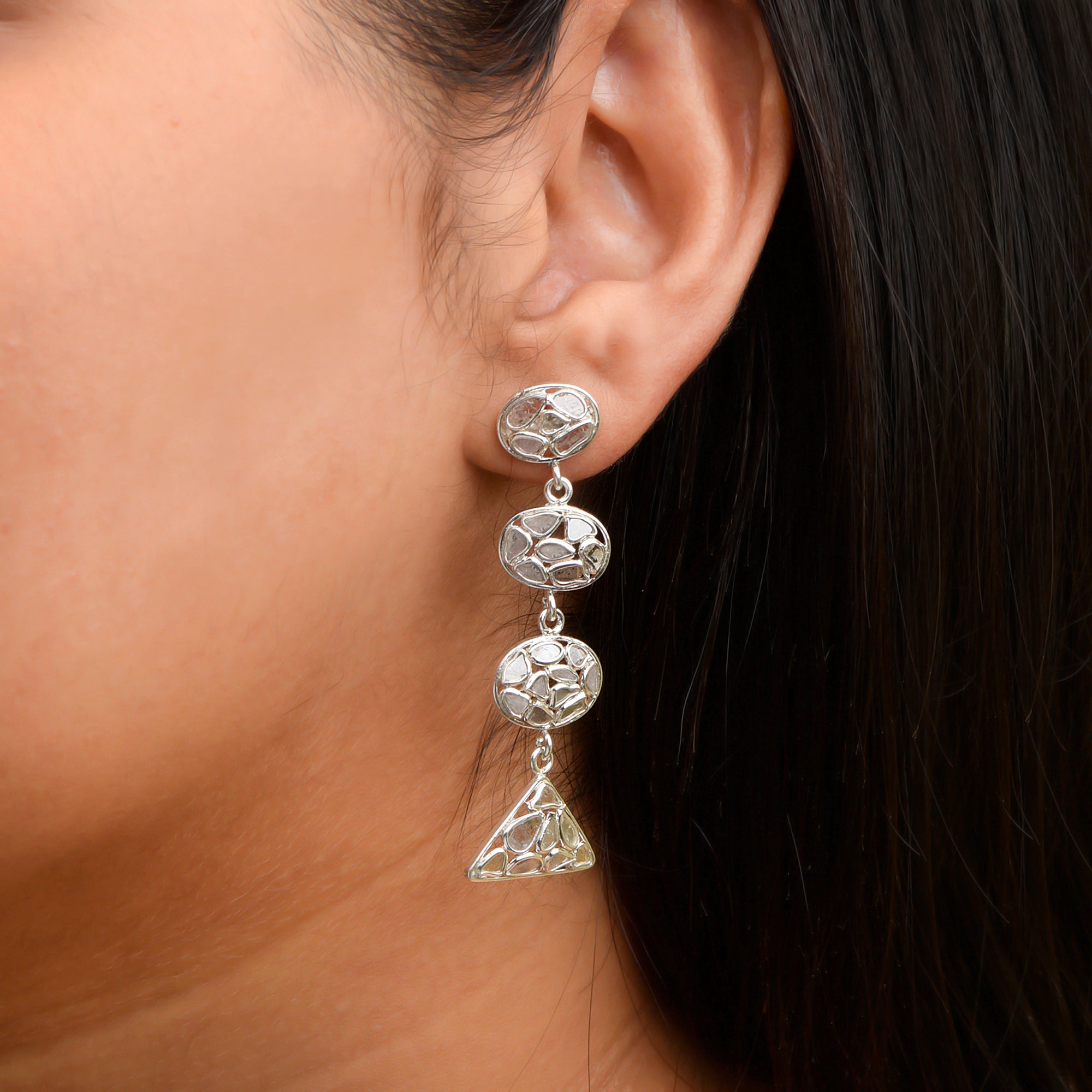 3.10 CTW Diamond Polki Long Dangle Earrings
