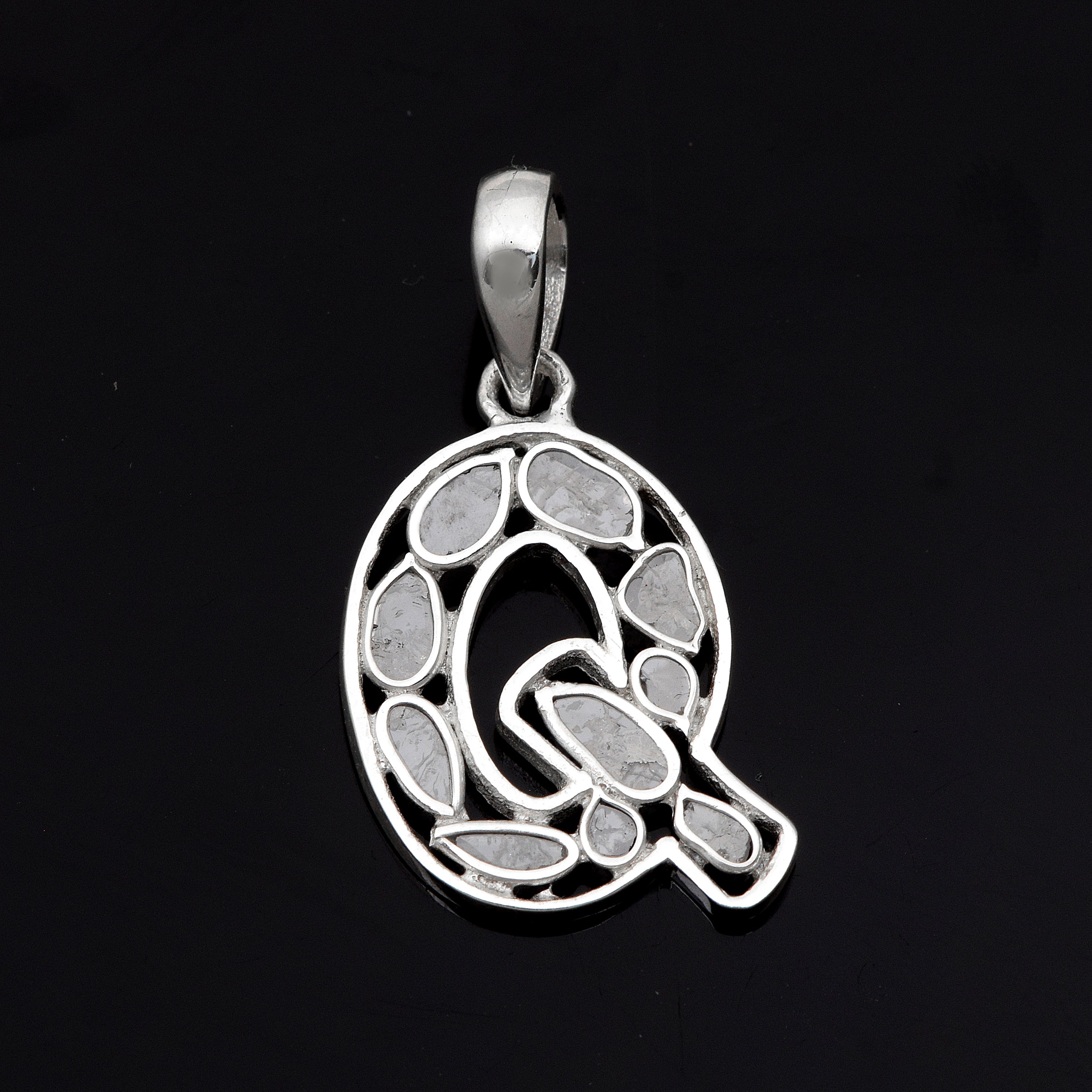 Personalized Natural Polki Diamond Initial Alphabet Pendant