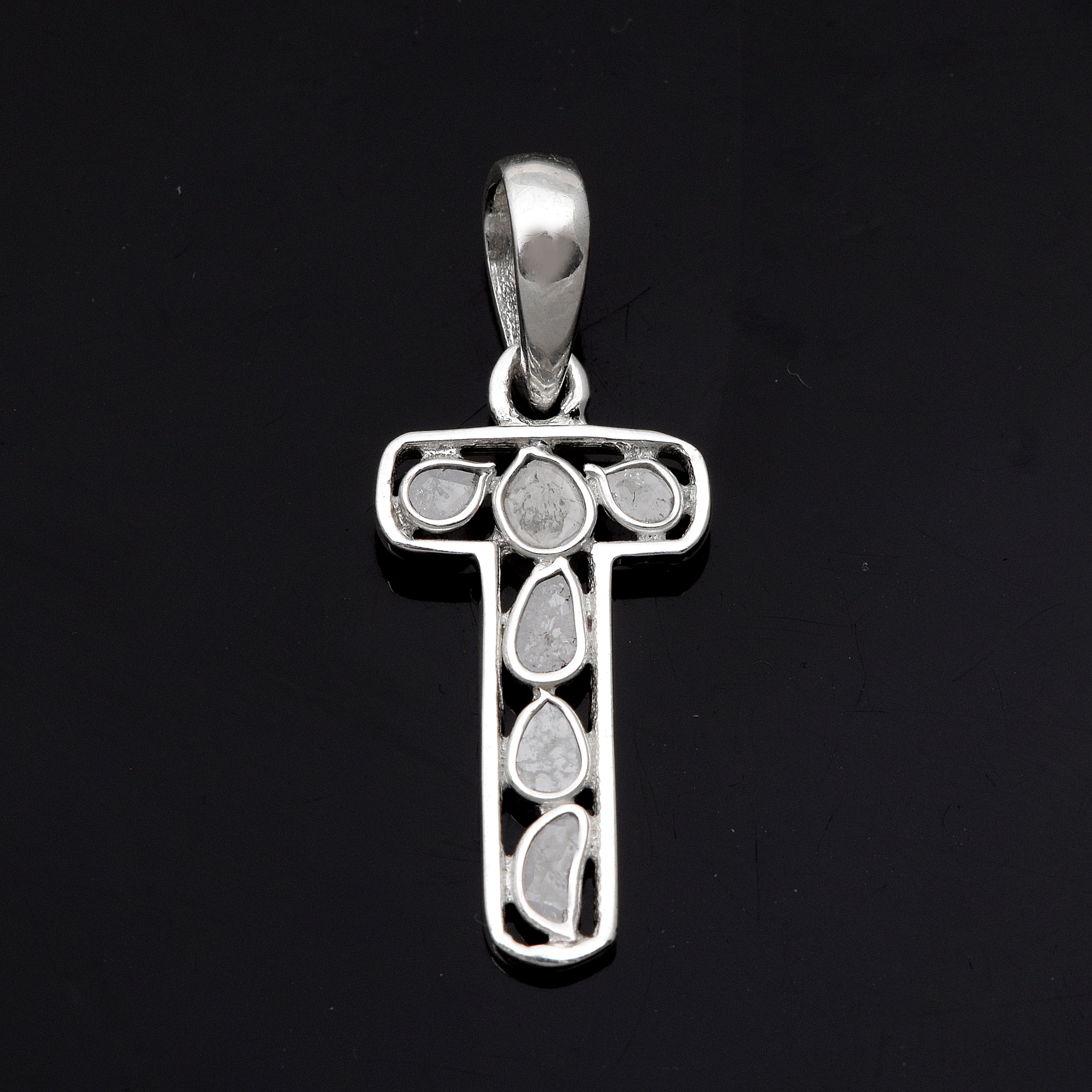 Personalized Natural Polki Diamond Initial Alphabet Pendant