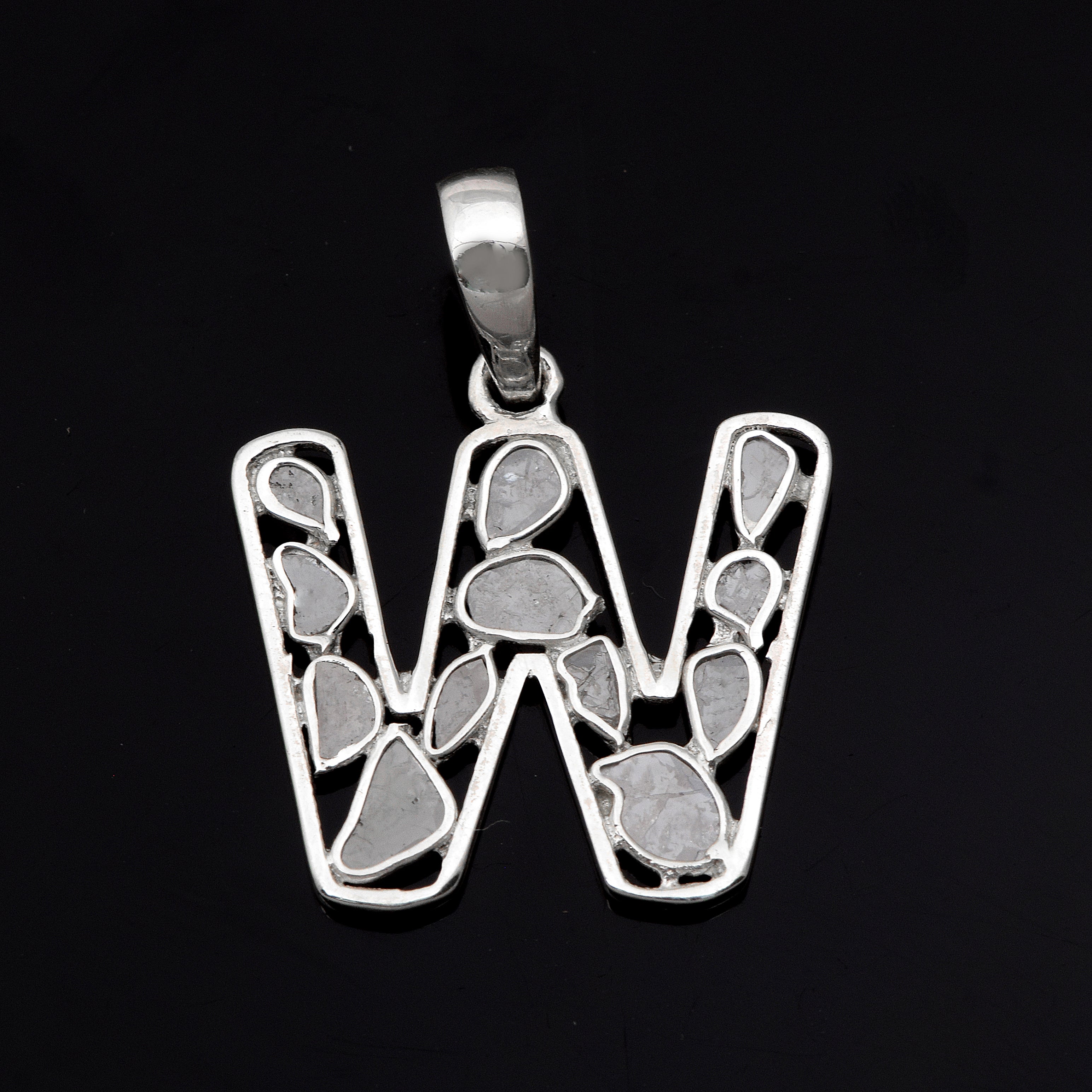 Personalized Natural Polki Diamond Initial Alphabet Pendant