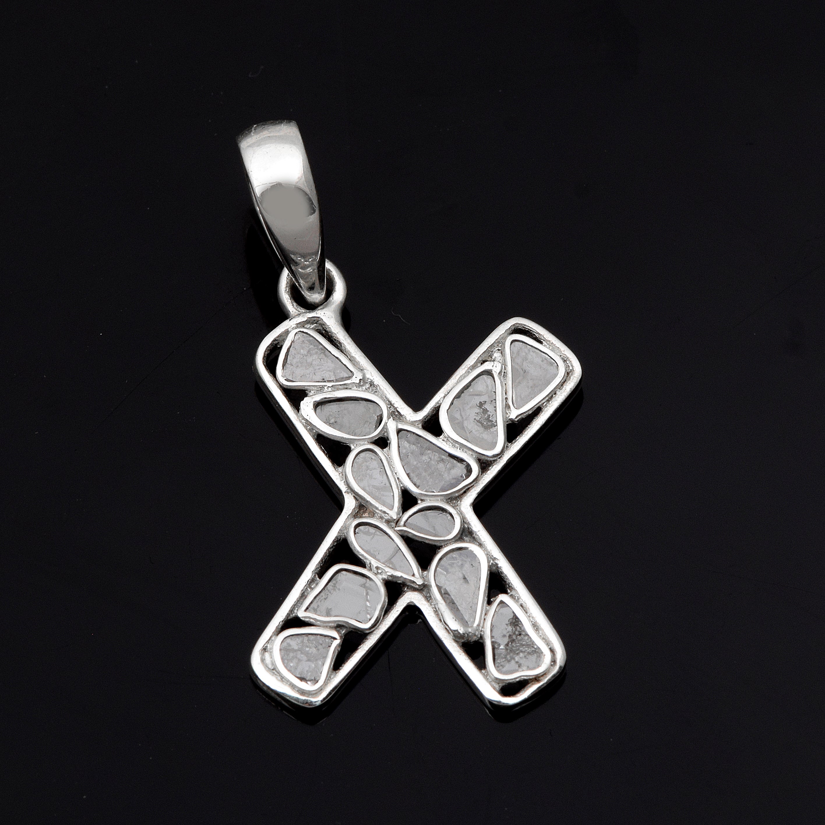 Personalized Natural Polki Diamond Initial Alphabet Pendant