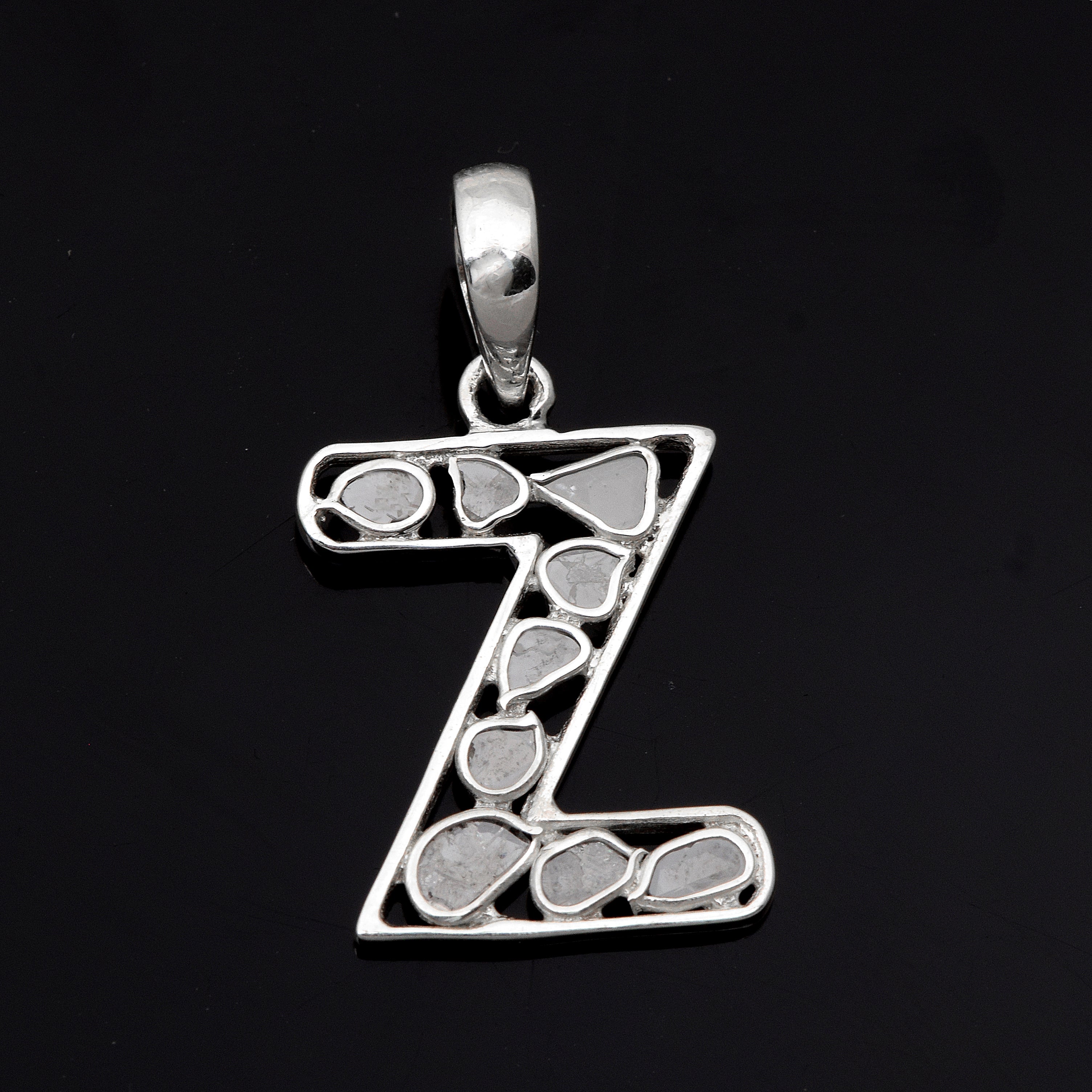 Personalized Natural Polki Diamond Initial Alphabet Pendant