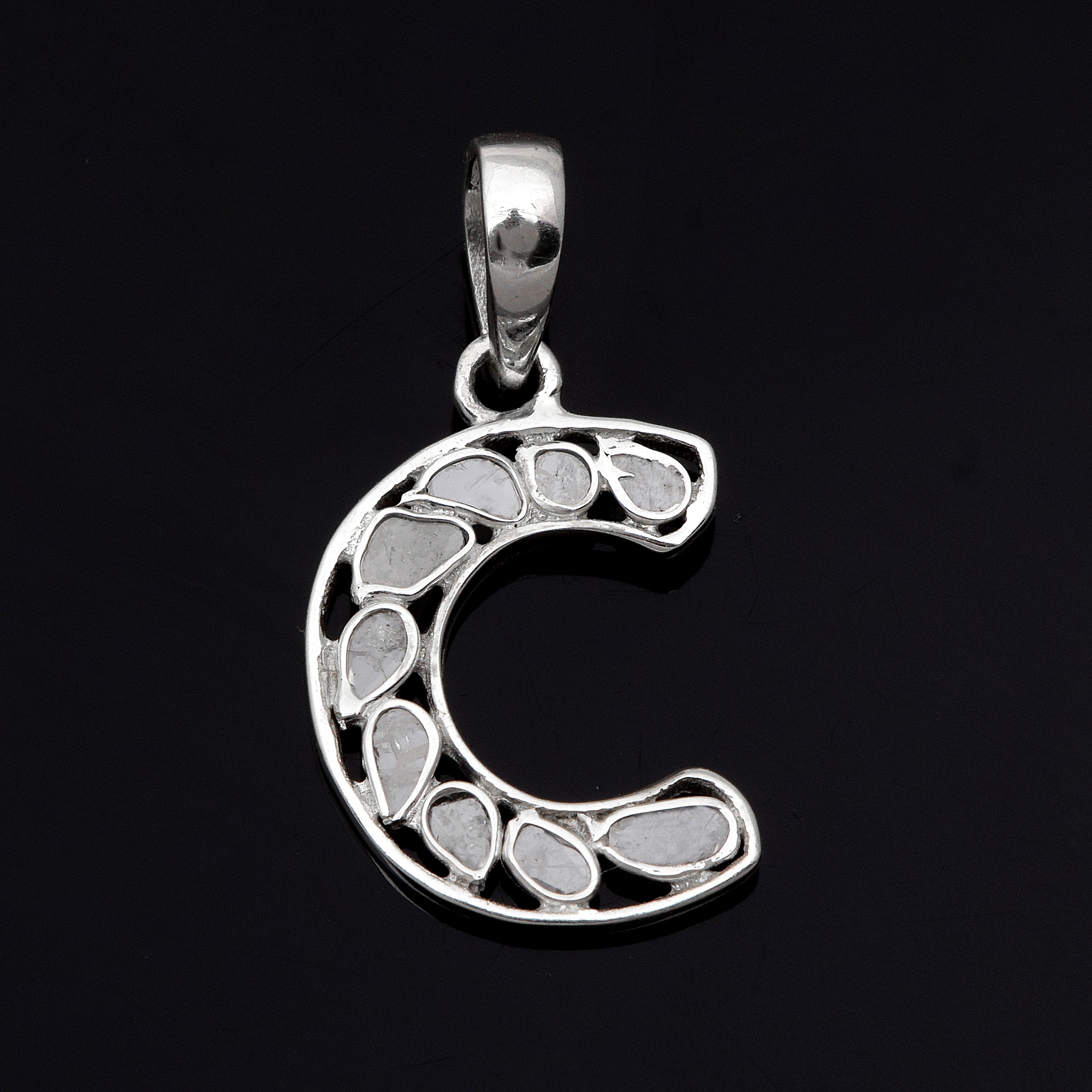 Personalized Natural Polki Diamond Initial Alphabet Pendant